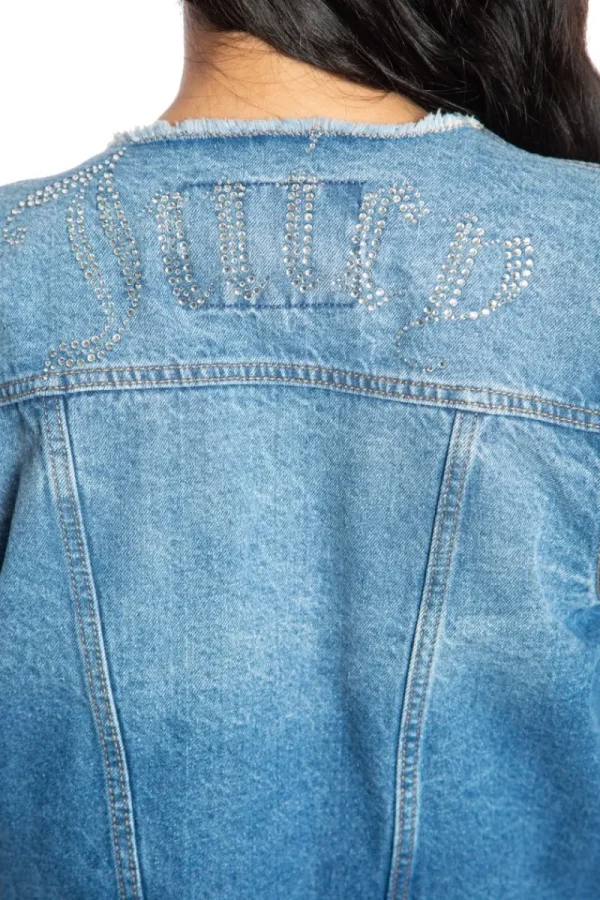 Kvinnor Juicy Couture Big Bling Raw Collar Jeansjacka