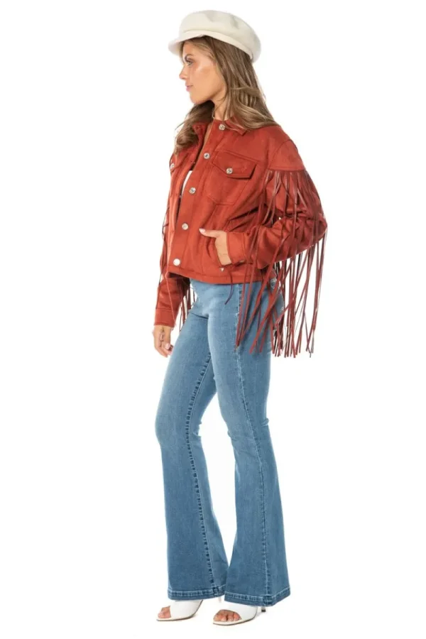 Kvinnor Juicy Couture Fringe Trucker-Jacka I Konstlader