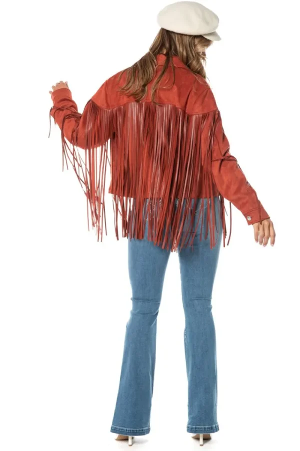 Kvinnor Juicy Couture Fringe Trucker-Jacka I Konstlader