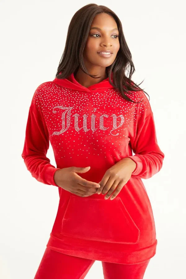 Kvinnor Juicy Couture Oversized Big Bling Hoodie Med Strass